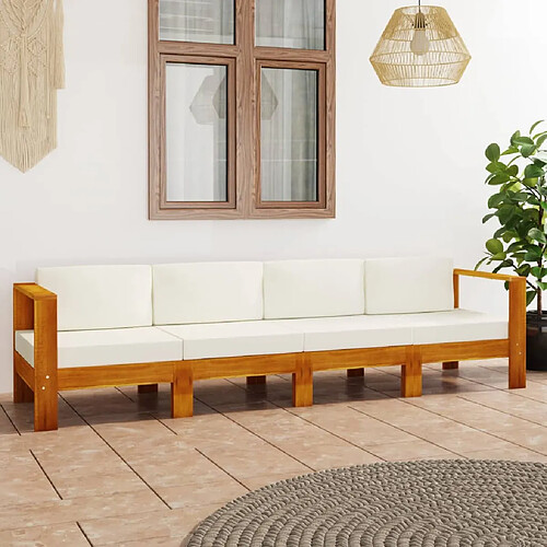 vidaXL Canapé de jardin 4 places et coussins blanc crème Bois d'acacia