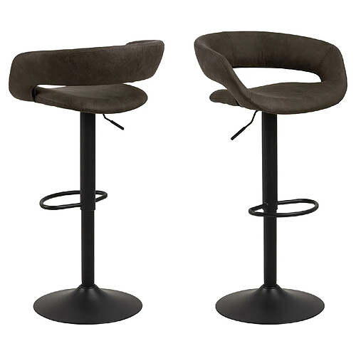 Toilinux Lot de 2 Tabourets de bar en tissu et métal - Gris