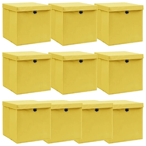 Maison Chic Lot de 10 Boîtes de rangement,Boîtes de stockage et couvercles Jaune 32x32x32cm Tissu -MN302320