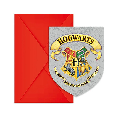 Procos 93370 ? Invitations et enveloppes Harry Potter 9,5 x 14,5 cm, anniversaire d'enfant, certifié FSC Multicolore