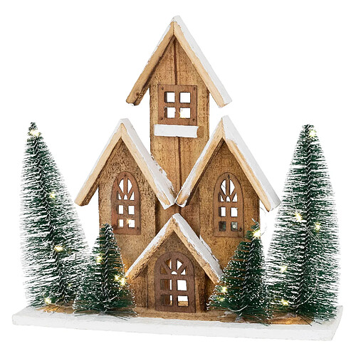 Ecd Germany Maison de Noël LED décoration d'hiver en bois lumière blanc chaud sans piles