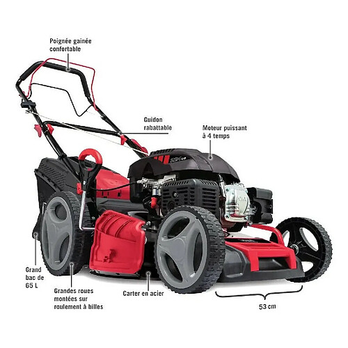 Scheppach MS225-53 53cm 224cm³ - Tondeuse thermique autotractée 7 cv - Fonction Mulching - Transmission GT