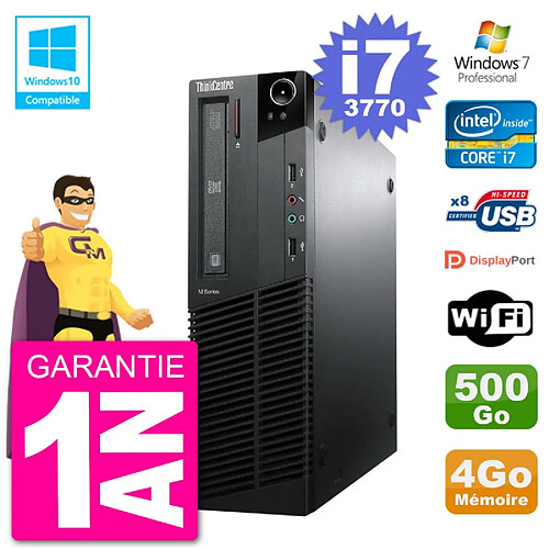 PC Lenovo ThinkCentre M82 SFF i7-3770 RAM 4Go Disque 500Go Graveur DVD Wifi W7 · Occasion