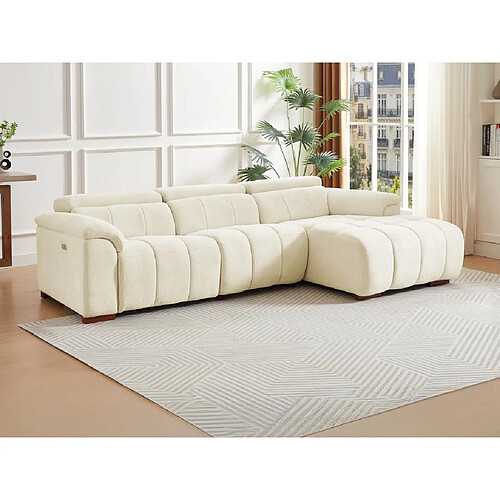 Vente-Unique Canapé d'angle droit relax électrique en tissu beige MOLPICA