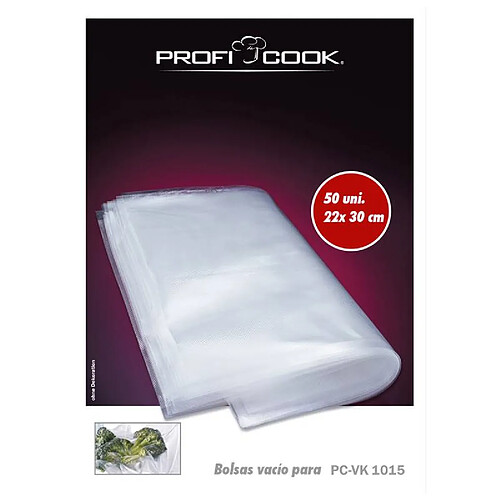 Sacs d'emballage Sous Vide de 22cm x 30cm, 50 unités, Adaptés au Micro-ondes Proficook 8910151