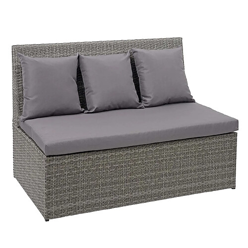 Decoshop26 Canapé 2 places en polyrotin gris banquette de jardin lounge 120cm avec coussins gris foncé 04_0004190