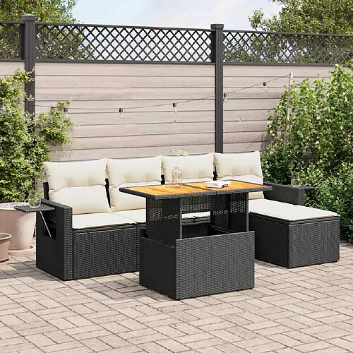 vidaXL Salon de jardin 6 pcs avec coussins noir résine tressée