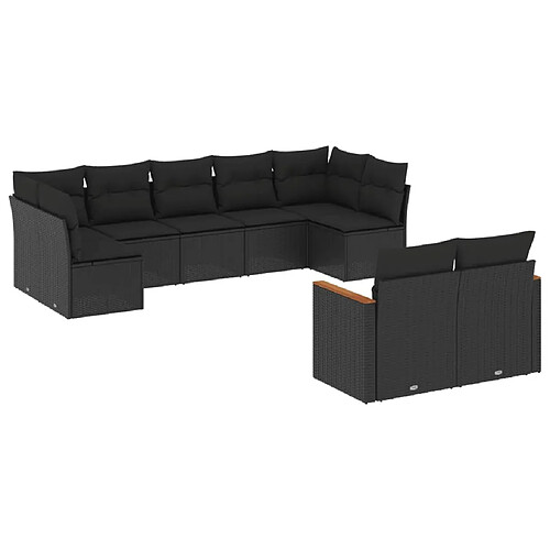 Maison Chic Salon de jardin 9 pcs avec coussins | Ensemble de Table et chaises | Mobilier d'Extérieur noir résine tressée -GKD26619