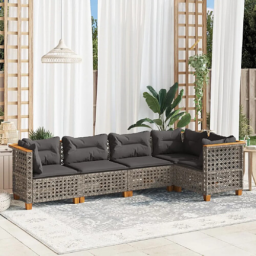 vidaXL Salon de jardin 5 pcs avec coussins gris résine tressée