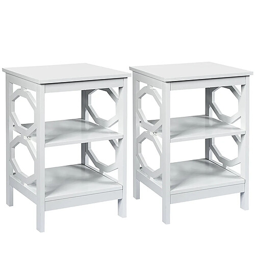 Helloshop26 Lot de 2 tables de chevet à 3 niveaux table d'appoint en forme o simple et contemporain 40x40x61cm blanc 20_0003142