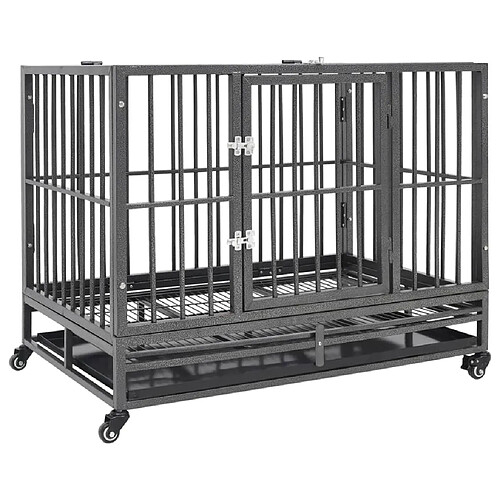 vidaXL Cage pour chien avec roues et toit Acier 102x72x85 cm