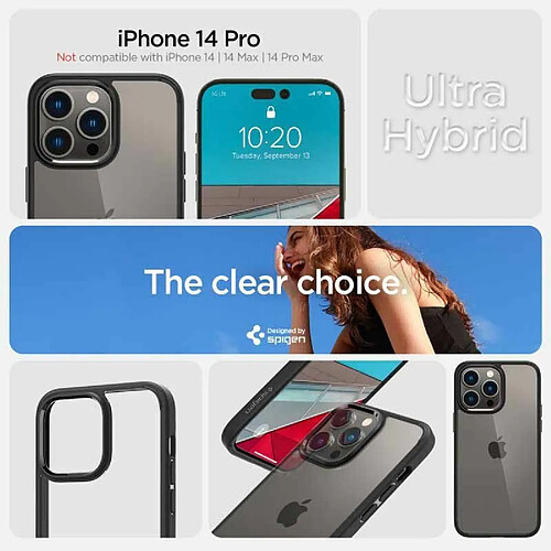 Spigen Sgp Spigen Ultra Hybrid [DuraClear] Coque Compatible avec iPhone 14 Pro - Noir Mat