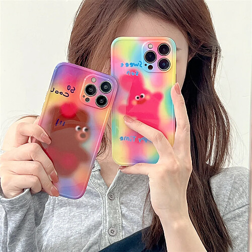 GUPBOO Étui pour iPhoneXR Color Mist Bear Rabbit Creative Mobile Phone Case Personnalité Femme