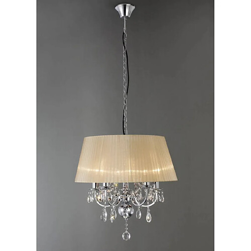 Luminaire Center Suspension Olivia avec Abat jour bronze 5 Ampoules chrome poli/cristal