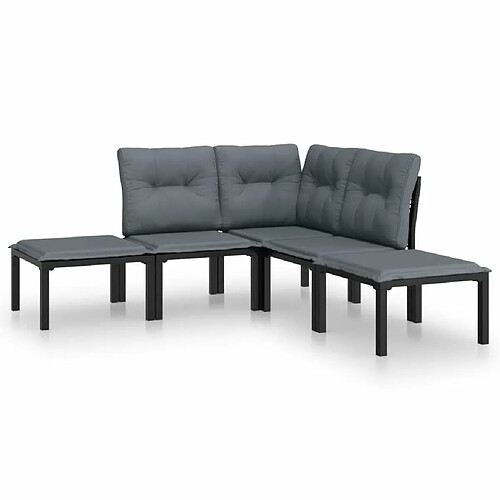 Maison Chic Salon de jardin 5 pcs - Table et chaises d'extérieur - Mobilier/Meubles de jardin Moderne noir et gris résine tressée -MN64045