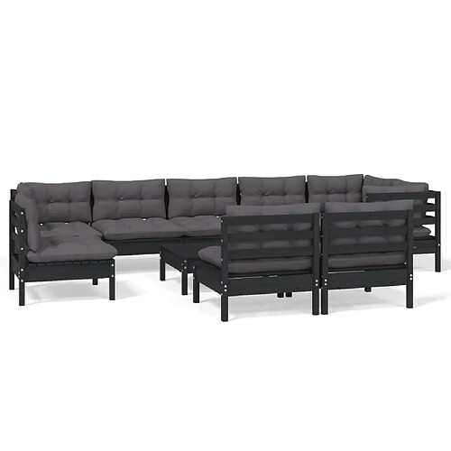 Maison Chic Salon de jardin 10 pcs + coussins - Mobilier/Meubles de jardin - Table et chaises d'extérieur Noir Bois de pin massif -MN85512