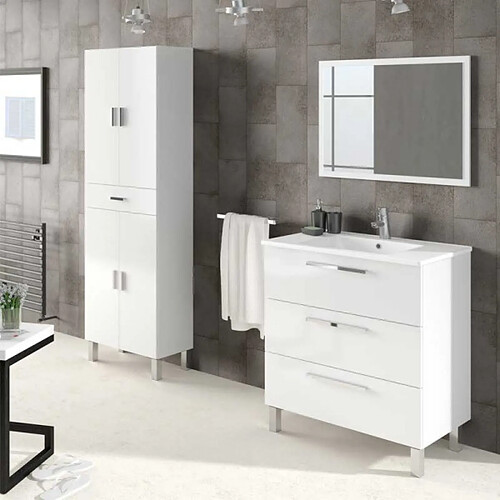 Dansmamaison Meuble sous vasque 3 tiroirs 80 cm + vasque + miroir + colonne Blanc - ENATHA