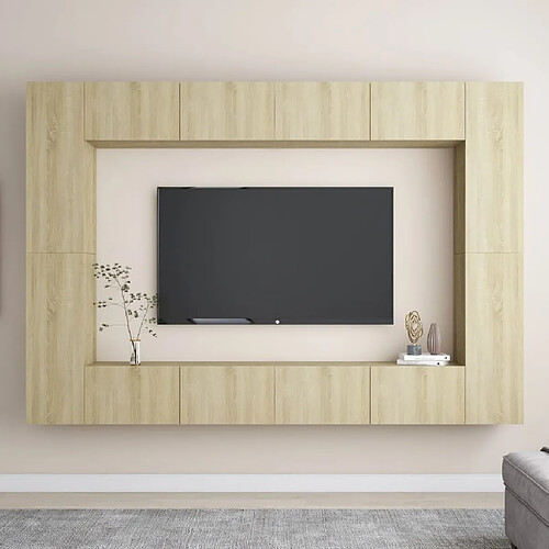 Maison Chic Ensemble de meubles TV 8 pcs | Banc TV Moderne pour salon | Meuble de Rangement - Chêne sonoma Aggloméré -MN72752