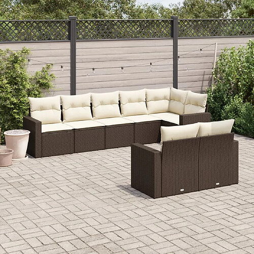 vidaXL Salon de jardin 8 pcs avec coussins marron résine tressée