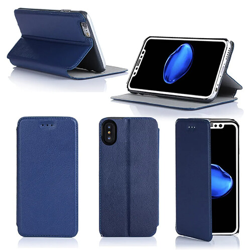 Etui luxe Apple iPhone XS 5,8 pouces Ultra Slim bleu Style Cuir avec stand - Housse coque de protection smartphone 2018 / 2019 iPhoneXS bleue - Accessoires pochette XEPTIO : Exceptional case !