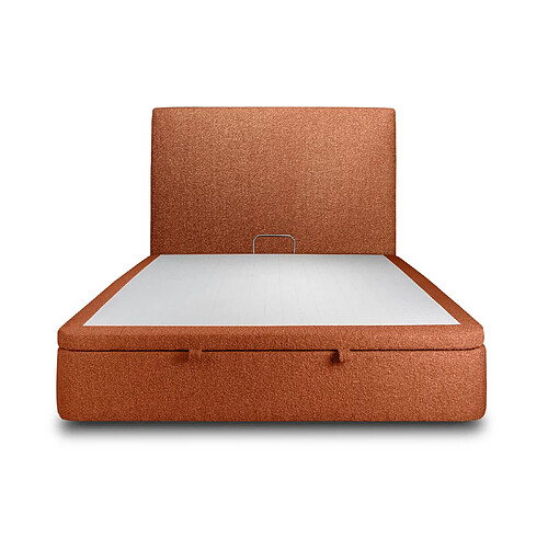 Sommeil de plomb Lit coffre 200x200cm avec tête de lit tapissier Bouclette Terracotta - Hauteur totale : 39cm