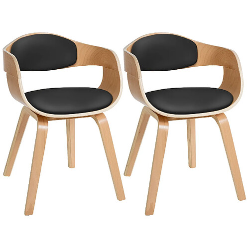 Decoshop26 Lot de 2 chaises de salle à manger bureau design retro en PVC noir structure en bois clair 10_0001715