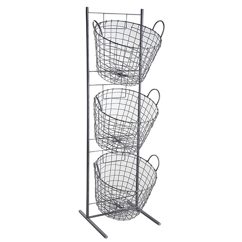 Aubry Gaspard Présentoir + 3 corbeilles grillages en métal gris Corbeilles rondes.