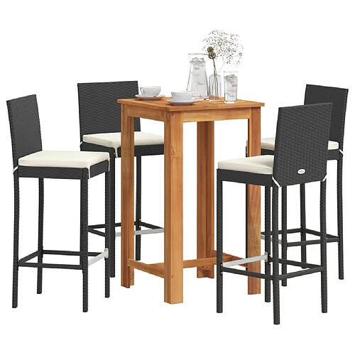 vidaXL Ensemble de bar de jardin 5 pcs noir bois massif acacia rotin