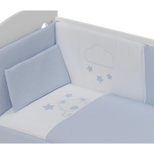 Interbaby Parure de lit 3 Pcs. Nid d'abeille Mod. Viggo Bleu