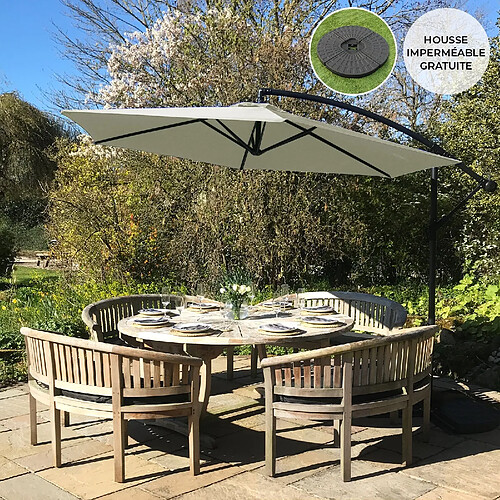 Monstershop Parasol Cantilever Crème & Base Ronde 3m x 3m x 2.5m