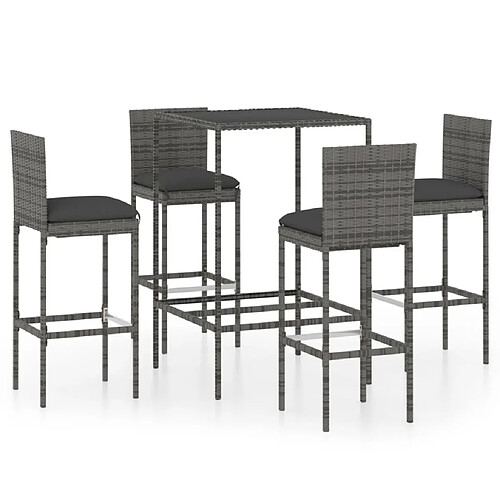 Maison Chic Ensemble de bar de jardin 5 pcs et coussins,Table + chaises + coussins de jardin Résine tressée Gris -GKD921348