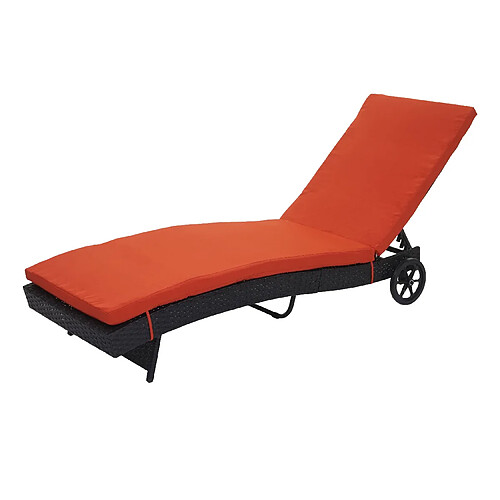 Decoshop26 Chaise longue de jardin transat bain de soleil en polyrotin anthracite coussin terracota 04_0004932