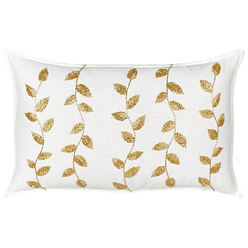 Beliani Coussin NERIUM Coton 30 x 50 cm Motif de plante Broderie Blanc