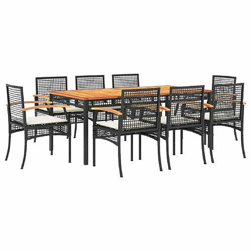 Maison Chic Ensemble à manger d'extérieur 9 pcs avec coussins,Salon de jardin noir résine tressée -GKD292567