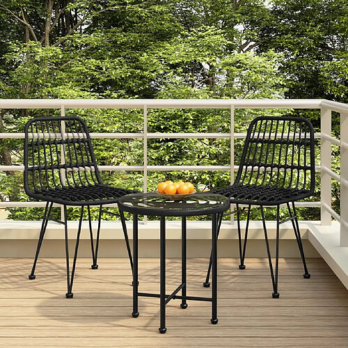 Salle à manger de jardin 3 pcs,Table et chaise à dîner Noir Résine tressée -MN78836