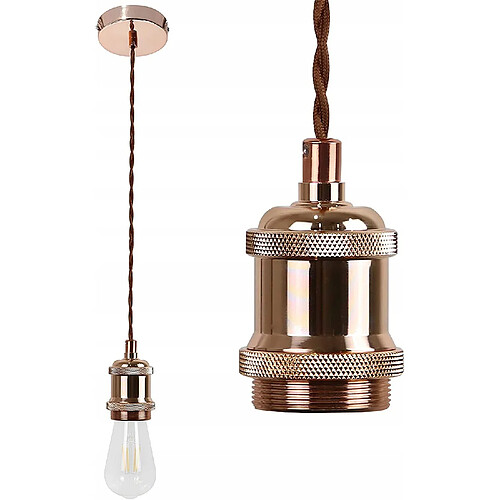 NETTLIFE Suspension Métal Or Rose Diam.10cm E27 Lampe Vintage Suspension Moderne avec Câble 1,3M avec Fixation Plafond pour Salle à Manger, Bar, Café