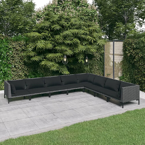 vidaXL Salon de jardin 8 pcs avec coussins Résine tressée Gris foncé