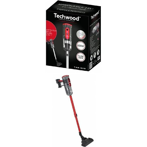 Aspirateur Balai ROUGE 2en1 500mL 600W Techwood ROUGE Balai / à main filaire, cyclonique sans sac