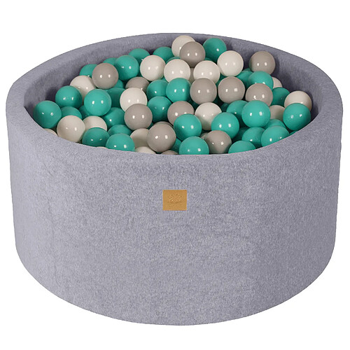 MEOWBABY Piscine à Balles pour Bébé - Rond 90x40cm avec 300 Balle, Velours, Gris Clair : Blanc/Gris/Turquoise