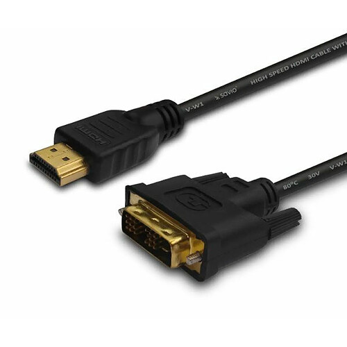 Savio CL-10 câble vidéo et adaptateur 1,5 m DVI 18 + 1 19pin HDMI Noir