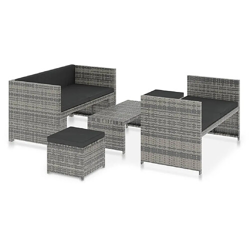 Maison Chic Salon de jardin 5 pcs + coussins - Mobilier/Meubles de jardin - Table et chaises d'extérieur Résine tressée Gris -MN89849