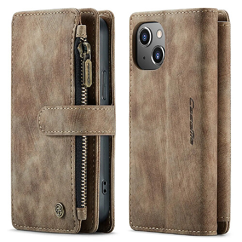 Caseme Etui en PU + TPU avec support avec poche zippée, antichoc marron pour votre Apple iPhone 13 mini 5.4 pouces