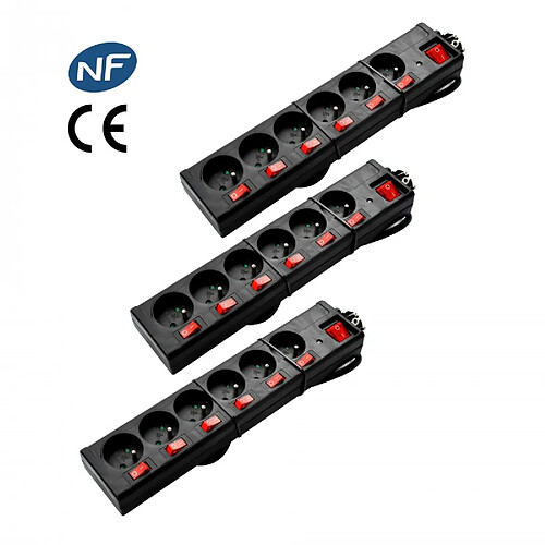 Lot De 3 Multiprises Noire 6 Prises Avec Interrupteurs Indépendants Fnb6ks06 Black X3 De Pullman