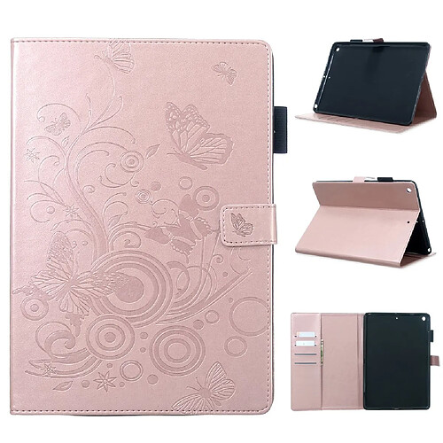 Etui en PU papillon avec support or rose pour votre Apple iPad 10.2 (2019)