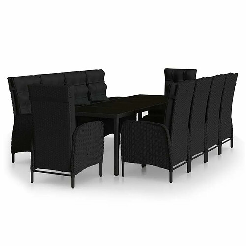 Maison Chic Mobilier à dîner 11 pcs de jardin - Ensemble table et chaises d'extérieur - Salon/Mobilier de jardin classique Résine tressée Noir -MN75348