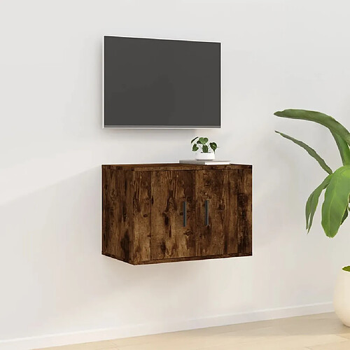 Maison Chic Meuble TV scandinave mural Banc TV suspendu pour salon - Chêne fumé 57x34,5x40 cm -MN69049