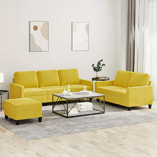 vidaXL Ensemble de canapés 3 pcs avec coussins Jaune Velours