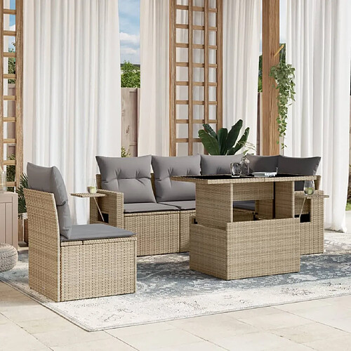 vidaXL Salon de jardin avec coussins 6 pcs beige résine tressée