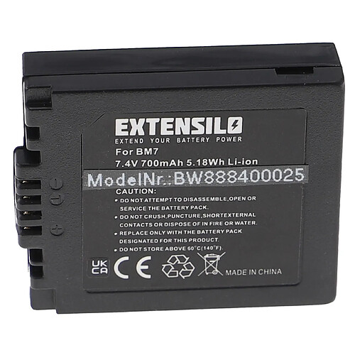 Vhbw EXTENSILO Batterie compatible avec Panasonic Lumix DMC-FZ5 appareil photo, reflex numérique (700mAh, 7,4V, Li-ion)