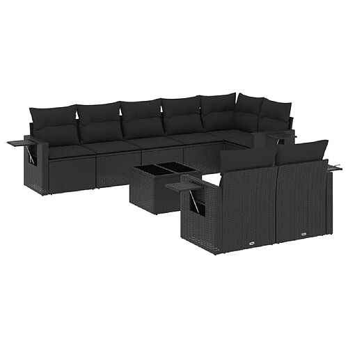 Maison Chic Salon de jardin 9 pcs avec coussins | Ensemble de Table et chaises | Mobilier d'Extérieur noir résine tressée -GKD76982